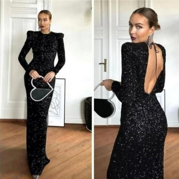 ZARA SHOULDER PAD SEQUIN DRESS - Picture 7 of 16